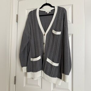 Treasure & Bond Gray and White Cable Knit Cardigan NWOT